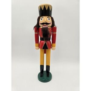 Vintage Traditional Wooden Nutcracker 15" Red And Gold Dark Hair